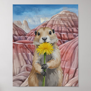 Badlands Nationalpark Prairie Dog Wasserfarbene Poster