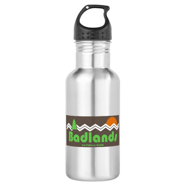 Badlands Nationalpark Retro Edelstahlflasche (Vorderseite)