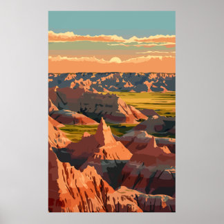 Badlands Nationalpark - Retro Print Poster