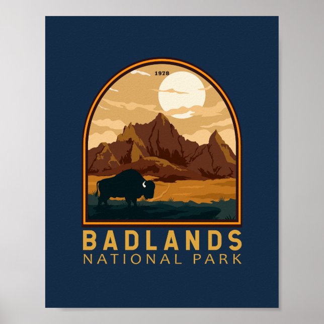 Badlands Nationalpark Vintages Emblem Poster (Vorne)