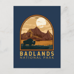 Badlands Nationalpark Vintages Emblem Postkarte