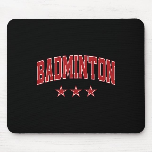 Badminton All Red Stars Clic Retro Varsity Text  Mousepad (Vorne)