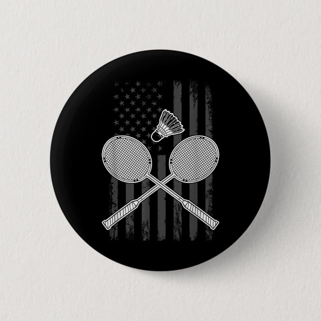 Badminton And Shuttle American Flag  Button (Vorderseite)