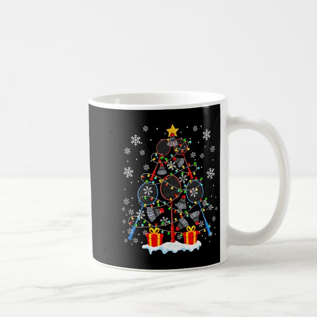 Badminton-Ausrüstung als bunter Weihnachtsbaum Pla Kaffeetasse (Rechts)