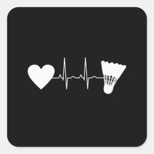 Badminton - Badminton Ball Heartbeat Quadratischer Aufkleber