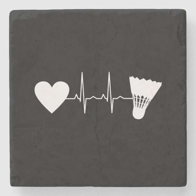 Badminton - Badminton Ball Heartbeat Steinuntersetzer (Vorderseite)