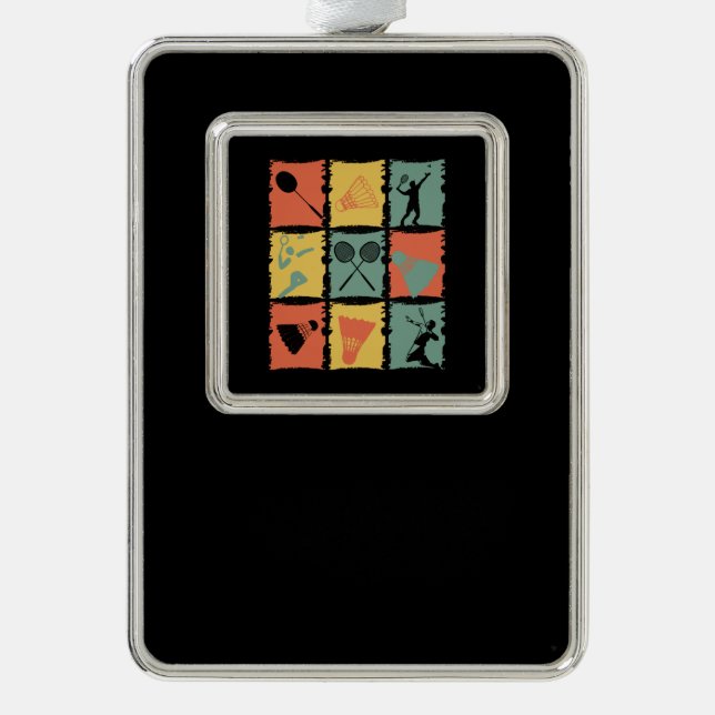 Badminton Badminton Player Retro Rahmen-Ornament Silber (Vorderseite)