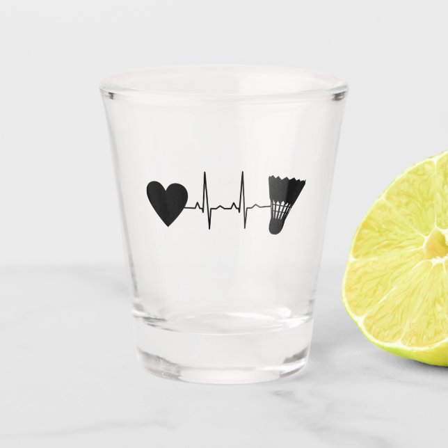 Badminton Ball Heartbeat Schnapsglas (Vorderseite)