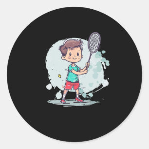 Badminton Boy Comic Shuttle Player Runder Aufkleber