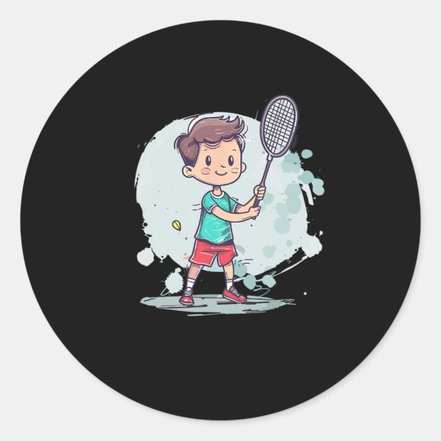 Badminton Boy Comic Shuttle Player Runder Aufkleber (Vorderseite)