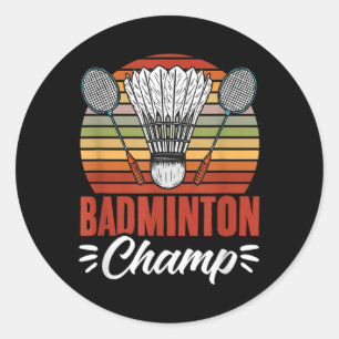 Badminton-Champ-Schläger-Shuttle-Vintage-Badminton Runder Aufkleber
