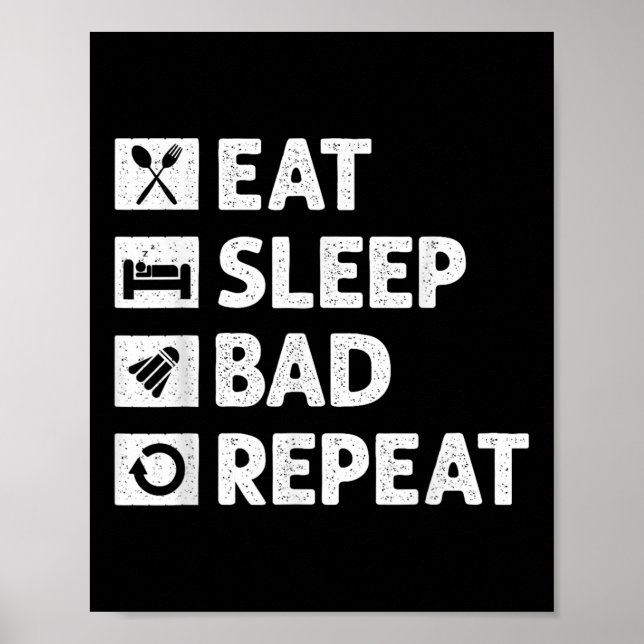 Badminton Eat Sleep Wiederholung Funny Shuttle Mem Poster (Vorne)