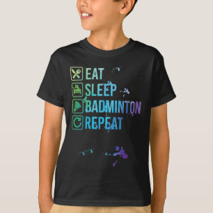Badminton Eat Sleep Wiederholung Wasserfarbengesch T-Shirt