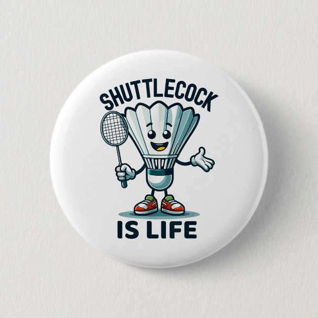 Badminton Forever Cartoon Shuttle And Racket Graph Button (Vorderseite)