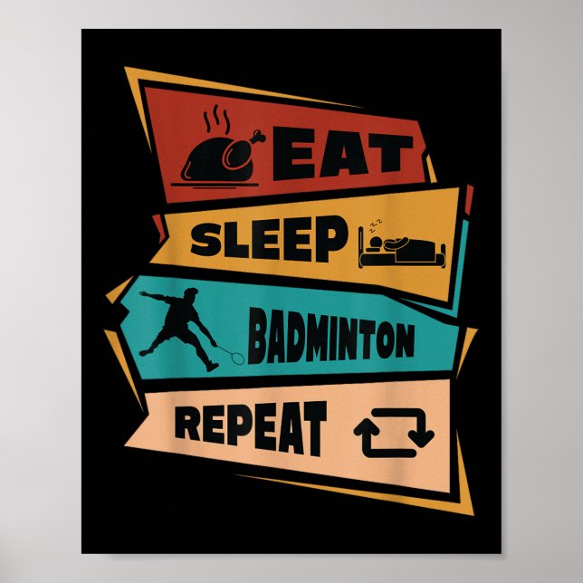 Badminton Game Repeat Shuttle Retro Badminton Play Poster (Vorne)