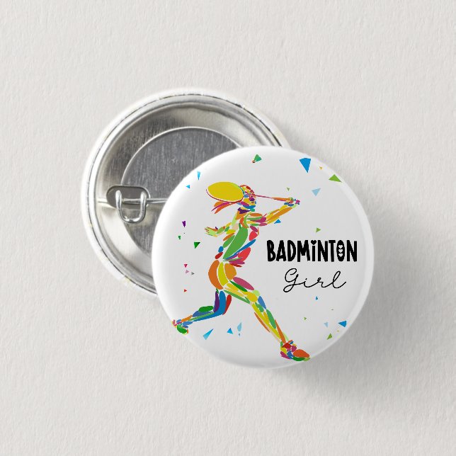 Badminton Girl Abstract Colorful Sports Player Button (Vorne & Hinten)