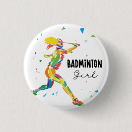 Badminton Girl Abstract Colorful Sports Player Button
