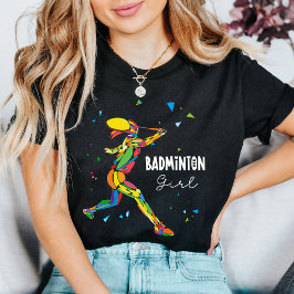 Badminton Girl Abstract Female Player Colorful T-Shirt
