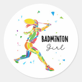 Badminton Girl Vibrant Abstract Player Graphic Runder Aufkleber