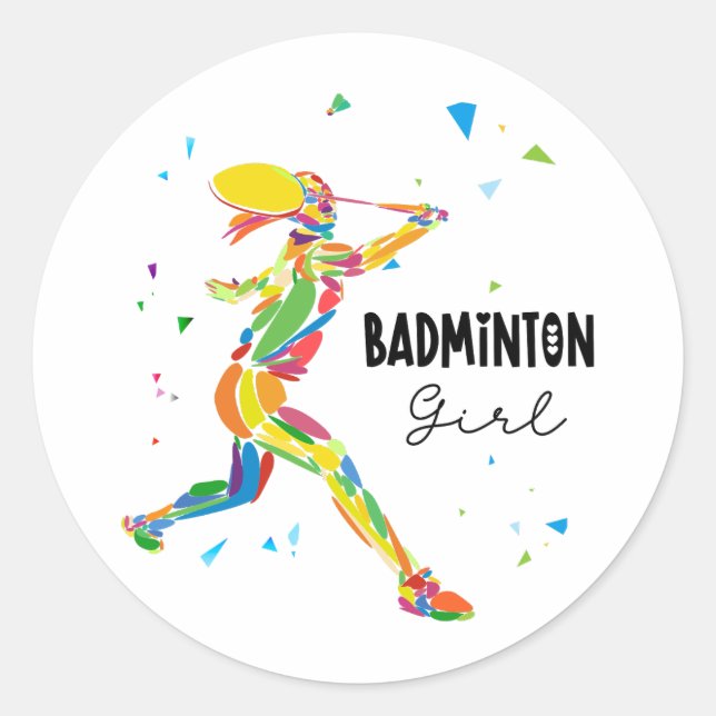 Badminton Girl Vibrant Abstract Player Graphic Runder Aufkleber (Vorderseite)