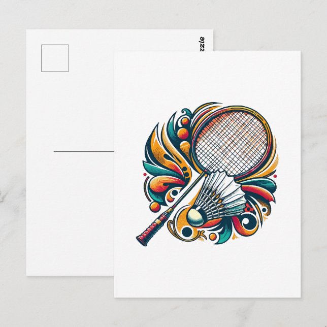 Badminton-Grafik Postkarte (Vorne/Hinten)