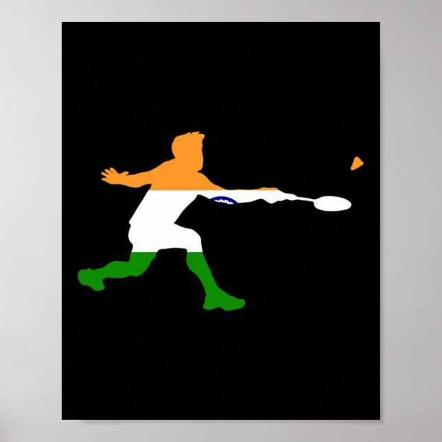 Badminton Indian Flag Racquet Shuttle Men Player Poster (Vorne)