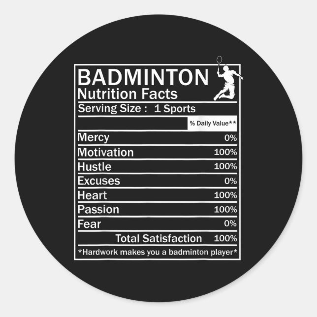 Badminton Ingredients Label Funny Runder Aufkleber (Vorderseite)