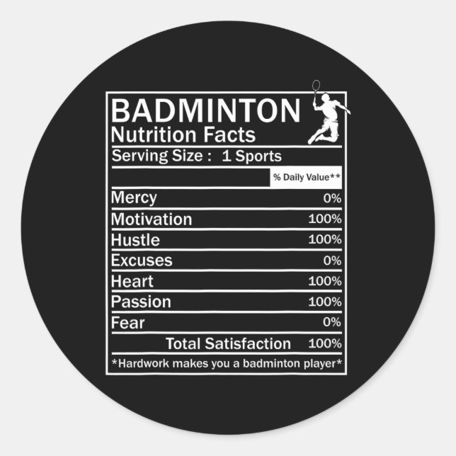 Badminton Ingredients Label Funny Runder Aufkleber (Vorderseite)