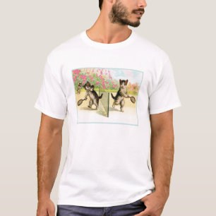 Badminton-Kätzchen-Vintager Kunst-T - Shirt