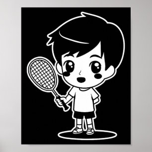 Badminton Kid Cartoon Racquet Sport Shuttle Poster