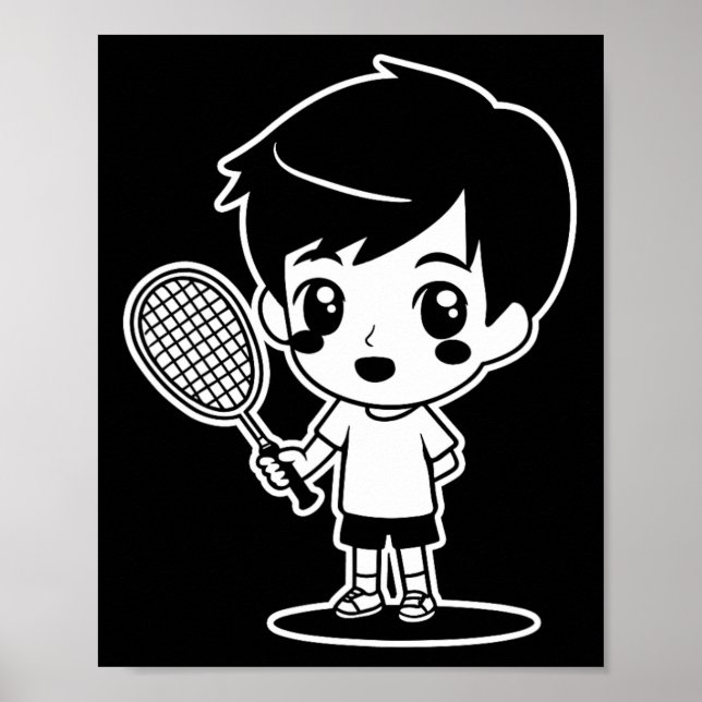 Badminton Kid Cartoon Racquet Sport Shuttle Poster (Vorne)
