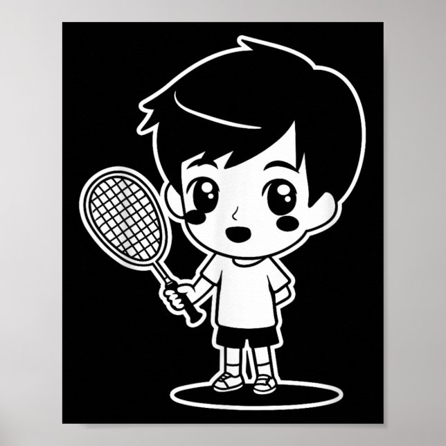 Badminton Kid Cartoon Racquet Sport Shuttle Poster (Vorne)