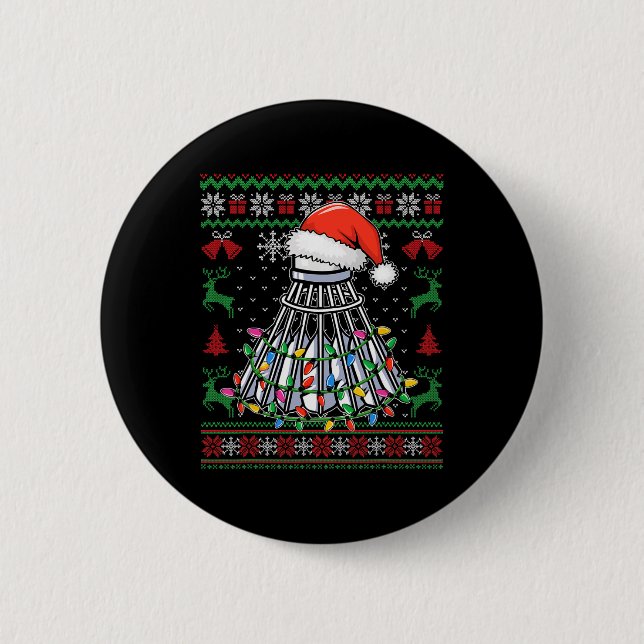 Badminton Lover Christmas Shuttle Weihnachtsmannmü Button (Vorderseite)