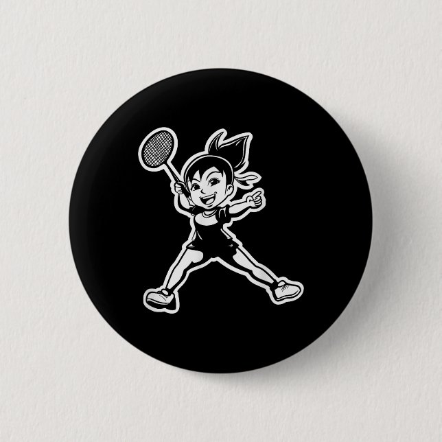 Badminton Mädchen Comic Shuttle Spieler  Button (Vorderseite)