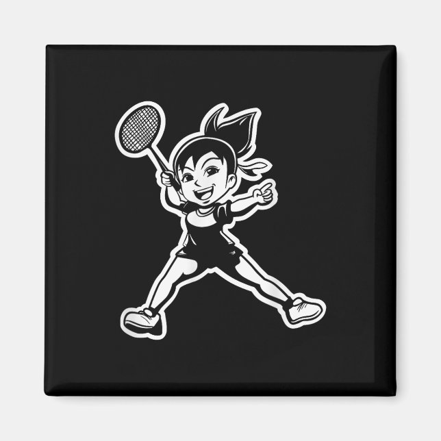 Badminton Mädchen Comic Shuttle Spieler  Magnet (Vorne)