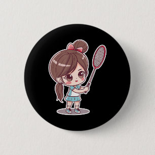Badminton Mädchen Comic Style Federball Spiel für Button