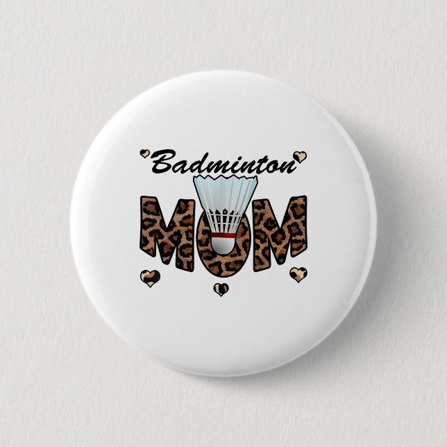 Badminton Mama Leopard Funny Badminton Mama Mütter Button (Vorderseite)