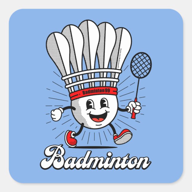 Badminton Mascot Classic Quadratischer Aufkleber (Vorderseite)