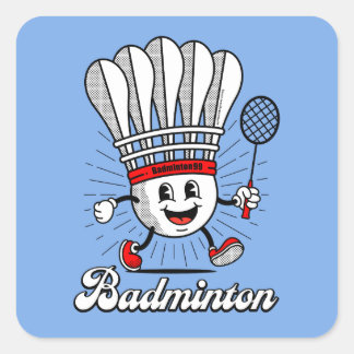 Badminton Mascot Classic Quadratischer Aufkleber