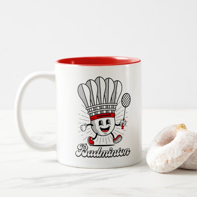 Badminton Mascot Classic Zweifarbige Tasse (Mit Donut)