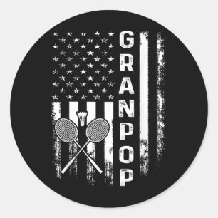 Badminton Opa Amerikanische Flagge Vintage Weihnac Runder Aufkleber