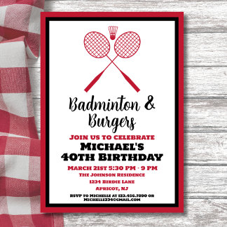 Badminton Party Sports GRILLEN Birthday Einladung