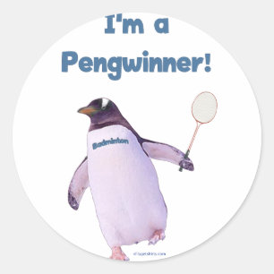 Badminton Penguin Runder Aufkleber