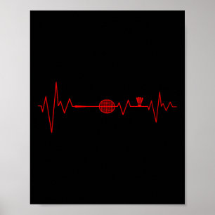 Badminton Player Heartbeat Shuttle Sports Poster