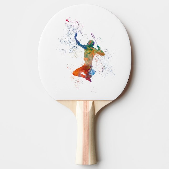 Badminton player in watercolor tischtennis schläger (Vorderseite)