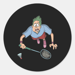 Badminton Player Jumping Runder Aufkleber