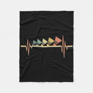 Badminton Player Retro Heartbeat - Badminton Sport Fleecedecke