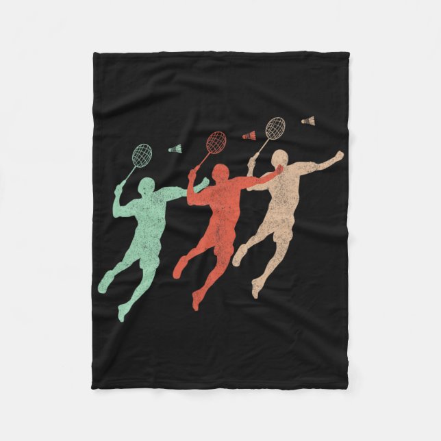 Badminton Player Retro Smash Shuttle Vintag Badmi Fleecedecke (Vorderseite)