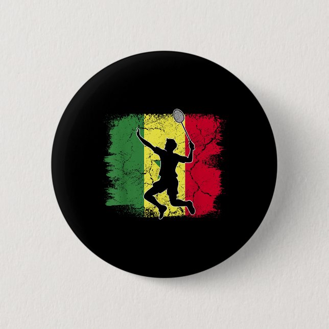 Badminton Player Senegalesische Flagge Senegal Button (Vorderseite)