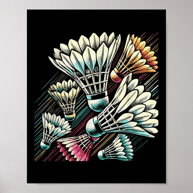 Badminton Player Shuttle Vibrant Design  Poster (Vorne)